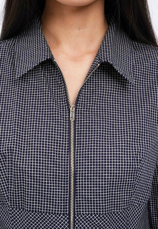 Fitted Long Sleeve Zipper Check Shirt