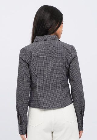 Fitted Long Sleeve Zipper Check Shirt