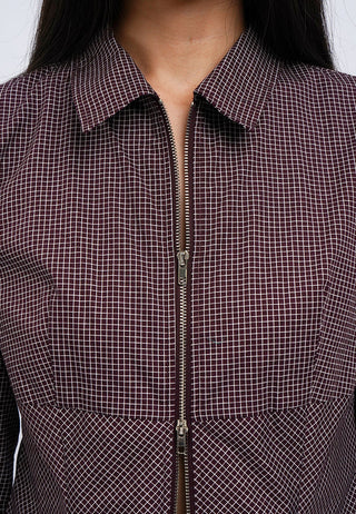 Fitted Long Sleeve Zipper Check Shirt