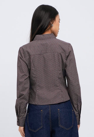 Fitted Long Sleeve Zipper Check Shirt