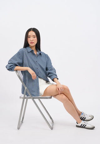 Oversized Long Sleeve Stripes Shirt