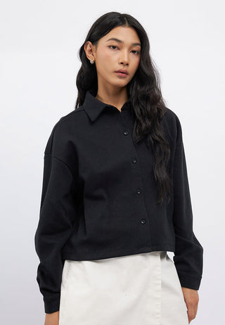 Button Up Long Sleeve Boxy Shirt