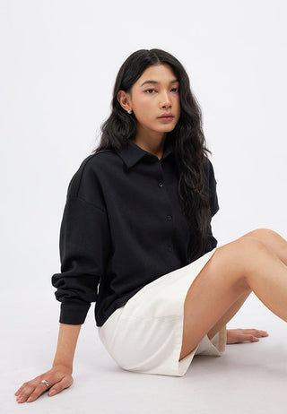 Button Up Long Sleeve Boxy Shirt