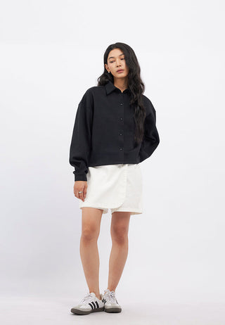 Button Up Long Sleeve Boxy Shirt