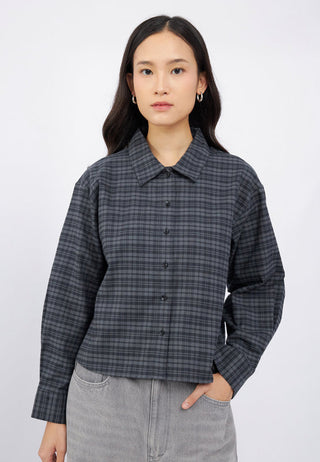 Long Sleeve Flannel Semi Crop Shirt