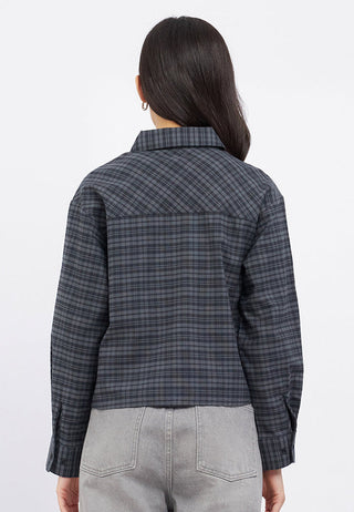 Long Sleeve Flannel Semi Crop Shirt