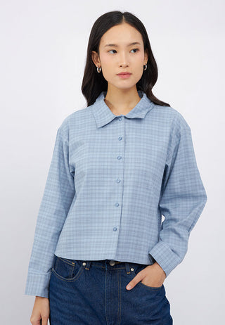 Long Sleeve Flannel Semi Crop Shirt