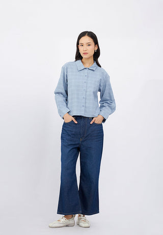 Long Sleeve Flannel Semi Crop Shirt