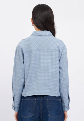 Long Sleeve Flannel Semi Crop Shirt