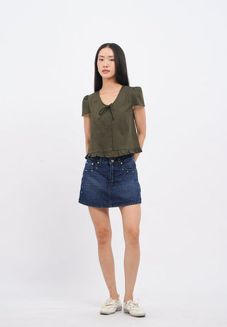 Puff Sleeves Blouse with Ruffled Hem