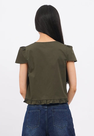 Puff Sleeves Blouse with Ruffled Hem