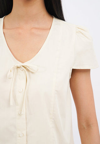 Puff Sleeves Blouse with Ruffled Hem