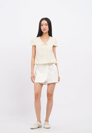 Puff Sleeves Blouse with Ruffled Hem