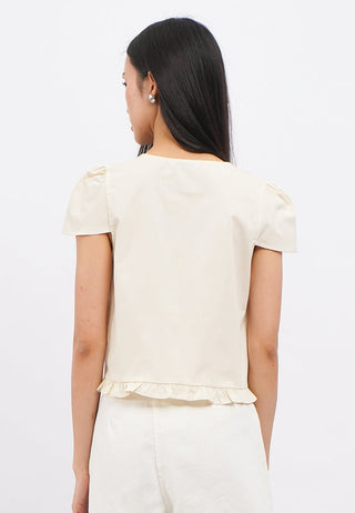 Puff Sleeves Blouse with Ruffled Hem