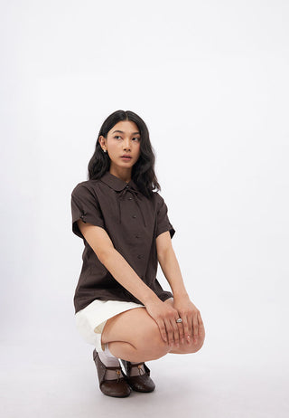 Ribbon Details Short Sleeve Blouse