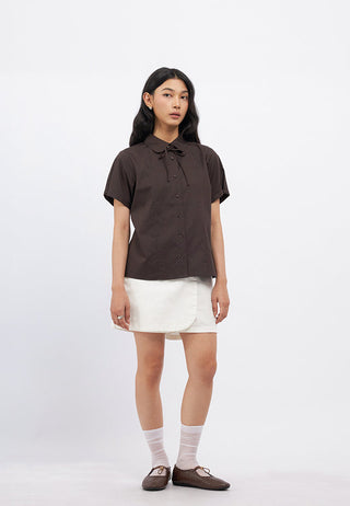 Ribbon Details Short Sleeve Blouse