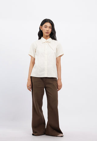 Ribbon Details Short Sleeve Blouse