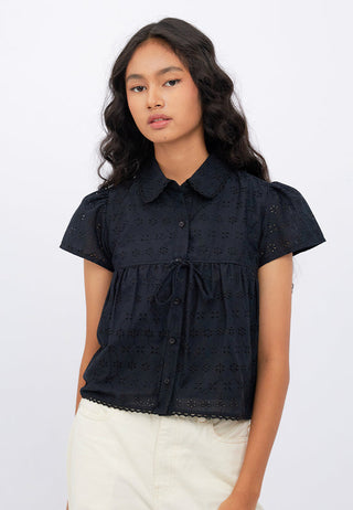 Short Sleeve Blouse with Tie Details