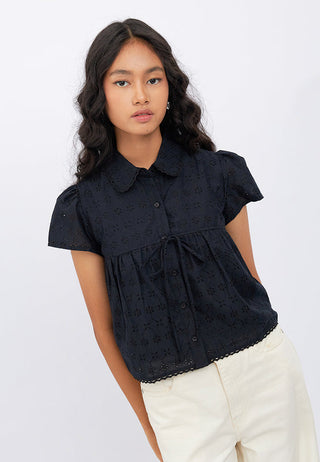 Short Sleeve Blouse with Tie Details
