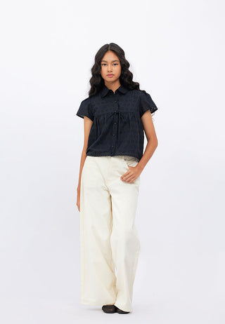 Short Sleeve Blouse with Tie Details