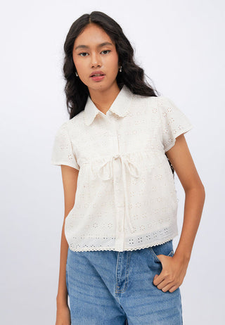 Short Sleeve Blouse with Tie Details