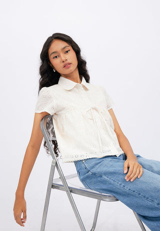 Short Sleeve Blouse with Tie Details