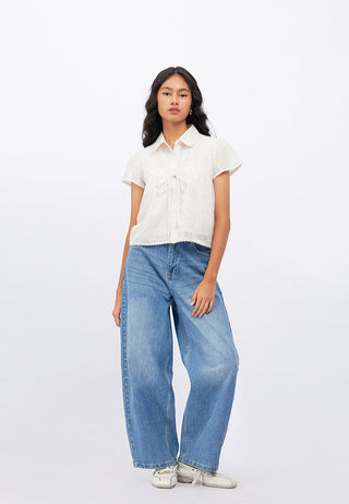 Short Sleeve Blouse with Tie Details