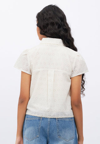 Short Sleeve Blouse with Tie Details