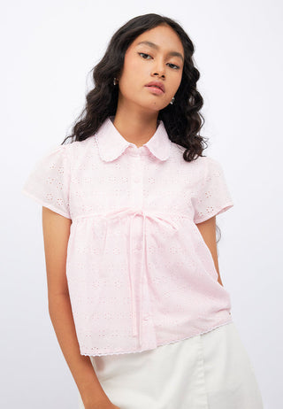 Short Sleeve Blouse with Tie Details