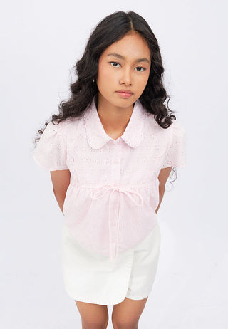 Short Sleeve Blouse with Tie Details