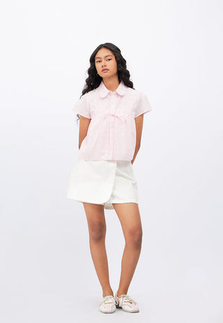 Short Sleeve Blouse with Tie Details