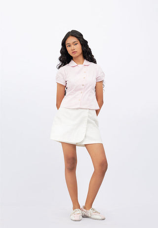 Asymmetric Button Puff Sleeve Blouse