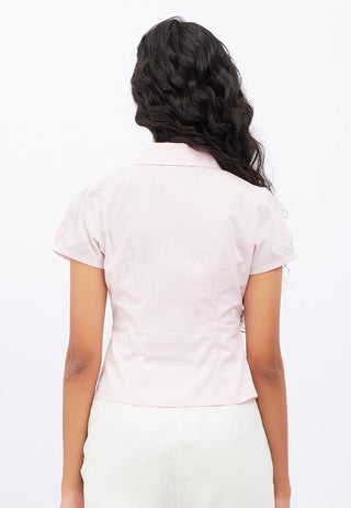 Asymmetric Button Puff Sleeve Blouse