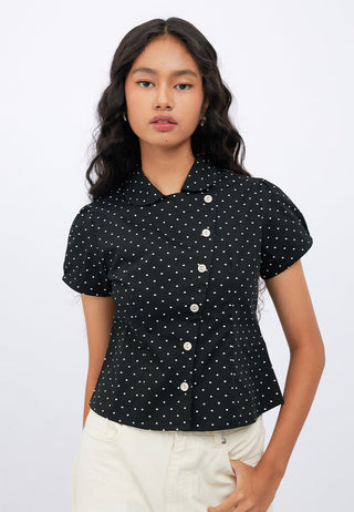 Asymmetric Button Puff Sleeve Blouse