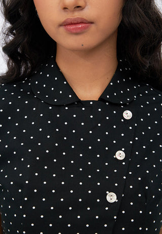 Asymmetric Button Puff Sleeve Blouse