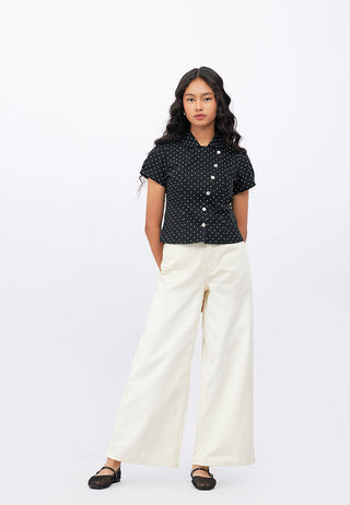 Asymmetric Button Puff Sleeve Blouse