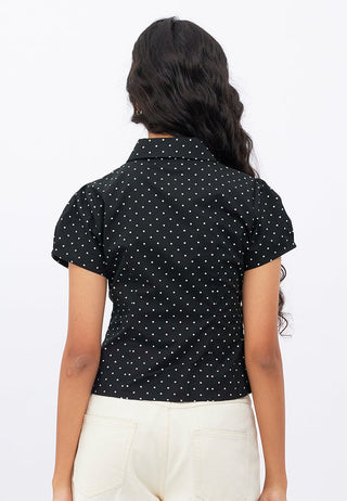 Asymmetric Button Puff Sleeve Blouse