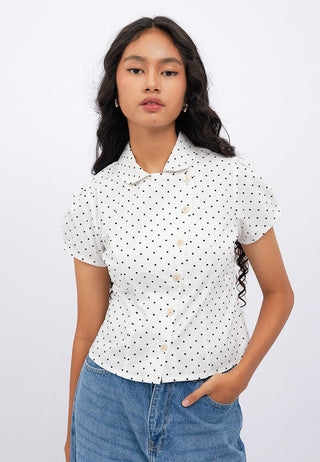 Asymmetric Button Puff Sleeve Blouse
