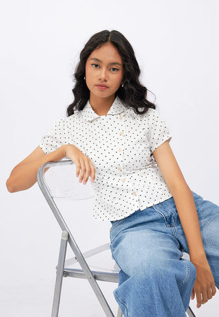 Asymmetric Button Puff Sleeve Blouse