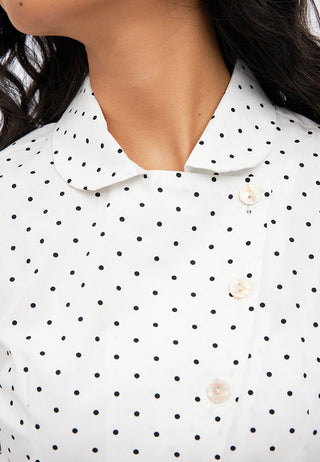 Asymmetric Button Puff Sleeve Blouse