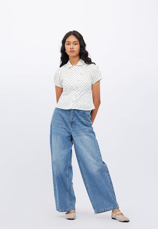 Asymmetric Button Puff Sleeve Blouse