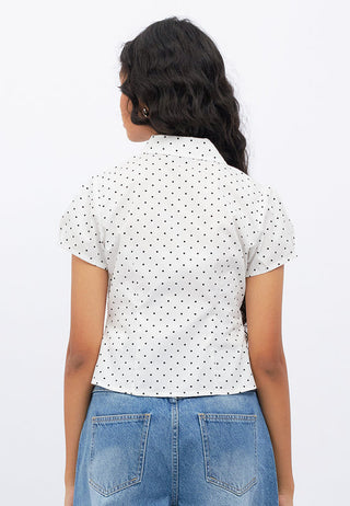 Asymmetric Button Puff Sleeve Blouse
