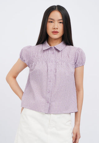 Button Up Puff Sleeve Blouse