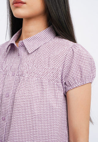 Button Up Puff Sleeve Blouse