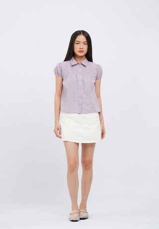 Button Up Puff Sleeve Blouse