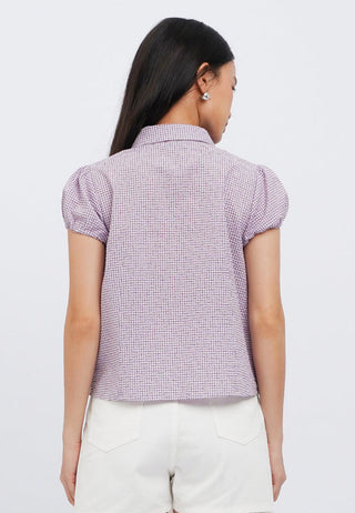 Button Up Puff Sleeve Blouse