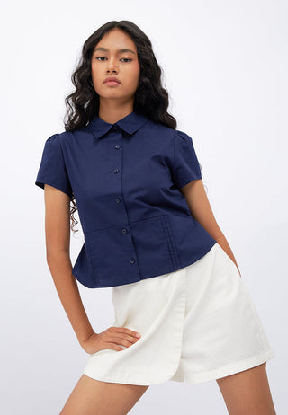 Short Sleeve Blouse with Back Tie