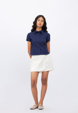 Short Sleeve Blouse with Back Tie