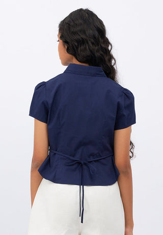 Short Sleeve Blouse with Back Tie