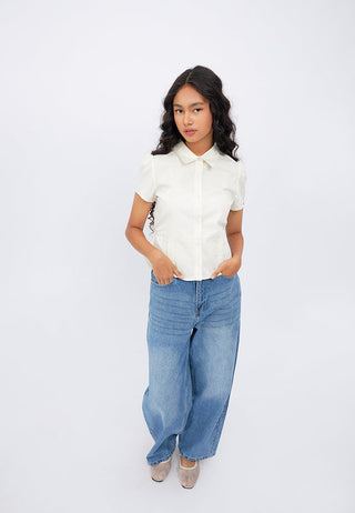 Short Sleeve Blouse with Back Tie